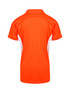 A vibrant orange polo shirt featuring a white panel on the sides and a classic collar. Includes a logo on the front. A vibrant orange polo shirt featuring a white panel on the sides and a classic collar. Includes a logo on the front.