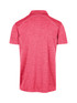 A red polyester polo shirt with a collar, featuring a back design and a logo. A red polyester polo shirt with a collar, featuring a back design and a logo.