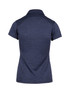 A women's polo shirt in navy blue, featuring a classic collar and a logo on the back.