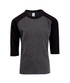 A black and grey kids' 3/4 raglan sleeve T-shirt with a simple design and no visible text or logos.