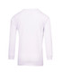 A white kid's long sleeve T-shirt featuring a smooth back design and fitted cuffs. It has a logo on one sleeve. A white kid's long sleeve T-shirt featuring a smooth back design and fitted cuffs. It has a logo on one sleeve.