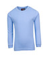 A long sleeve T-shirt in light blue, featuring a simple design and a logo on the tag. A long sleeve T-shirt in light blue, featuring a simple design and a logo on the tag.