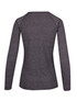 A long-sleeve women's t-shirt in heather grey with a fitted design and raglan sleeves. Features a logo on the back.