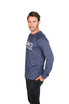 A navy long sleeve t-shirt with a logo, featuring a relaxed fit and ribbed cuffs.