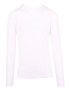 A white long sleeve t-shirt with a classic fit and a logo on the back.