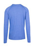 A blue heather long sleeve T-shirt with a rounded neckline and raglan sleeves, featuring a logo on the back.