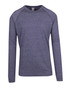 A long sleeve T-shirt in heather grey with a rounded neckline and raglan sleeves, featuring a logo.