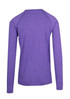 A purple long sleeve T-shirt with a heather texture and a simple design. It features a raglan style back.