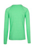 A green long sleeve T-shirt with a simple design and a soft fabric. It features raglan sleeves and a logo.