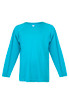 A long sleeve T-shirt in a bright teal colour with a casual fit and a logo on the front.