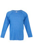 A blue long sleeve T-shirt with a simple design and a logo on the front.