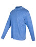 A blue stone wash long sleeve T-shirt featuring a casual style and a logo on the chest area.