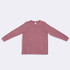 A pink stone wash long sleeve T-shirt with a round neckline and long sleeves, featuring a logo tag.