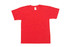 A bright red kids' bamboo cotton T-shirt featuring a simple design and a neutral label inside. A bright red kids' bamboo cotton T-shirt featuring a simple design and a neutral label inside.