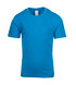 A blue marl crew neck T-shirt with short sleeves. The shirt features a label and no visible logos.