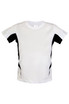 A white and black Kids Accelerator Cool-Dry T-shirt with short sleeves and a subtle logo.