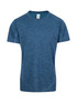 A short-sleeved kid's T-shirt in a blue marl pattern, made of 100% polyester, featuring a small logo. A short-sleeved kid's T-shirt in a blue marl pattern, made of 100% polyester, featuring a small logo.