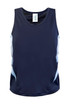 A navy blue singlet with light blue accents and a logo, designed for kids in a cool-dry fabric.