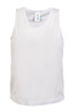 A white singlet with a lightweight, cool-dry fabric, featuring a logo on the label.