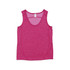 A pink 100% polyester singlet featuring a scoop neck design and a logo. Suitable for kids' activewear.