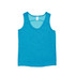A bright blue kids' singlet made from 100% polyester, featuring a logo.
