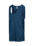 A blue polyester singlet with a textured design and a logo, suitable for kids' wear. A blue polyester singlet with a textured design and a logo, suitable for kids' wear.