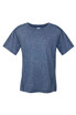 A navy blue heather t-shirt with short sleeves and a round neckline, featuring a logo.