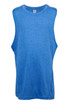 A blue sleeveless tank top with a logo, designed for kids. Features a soft, lightweight fabric.