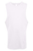 A sleeveless tank top in white, featuring a smooth finish and a simple design. It has a logo on the label.