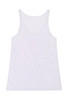 A white men's singlet with a rounded neckline and no sleeves, featuring a logo on the front. A white men's singlet with a rounded neckline and no sleeves, featuring a logo on the front.