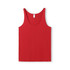 A red men's singlet featuring a scoop neck and a simple design. The singlet has a logo on it.