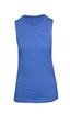 A sleeveless women's tee in a heather blue shade, featuring a classic cut and a logo.