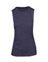 A women's sleeveless tee in dark heather grey with a fitted design and round neckline. It features a logo.