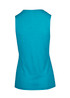 A sleeveless women's tee in a vibrant turquoise colour, featuring a smooth back design and a branding logo.