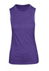 A sleeveless women's tee in a heathered purple shade, featuring a simple design and a logo.