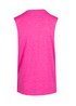 A sleeveless tee in vibrant pink, featuring a heathered texture and a simple design on the back.