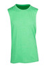A sleeveless tee in bright green, featuring a simple design and a logo on the fabric.