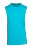 A sleeveless tee in a bright blue heather fabric, featuring a smooth design and a simple cut.