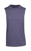 A sleeveless tee in heather grey, featuring a simple design and a logo. Ideal for casual wear.
