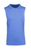 A sleeveless blue tee shirt from the Men's Heather Greatness Range, featuring a simple design with a logo.