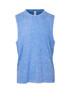 A light blue stone wash tank top with a crew neckline and no sleeves. It features a branding label inside. A light blue stone wash tank top with a crew neckline and no sleeves. It features a branding label inside.