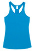 A blue women's T-back singlet with a racer back design and no visible logos. A blue women's T-back singlet with a racer back design and no visible logos.
