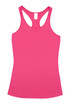A pink women's T-back singlet with a sleek design and a branding label at the neckline.