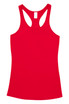 A red women's T-back singlet with a fitted design and racerback style. Features a logo on the label.