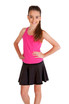 A pink kids' singlet paired with a black skirt, featuring a logo on the garment.