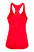 A red kids' T-back singlet featuring a racerback design and a plain back. Includes a logo.