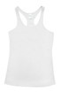 A white kids Tback singlet with a racerback design and a logo at the label area.