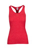 A red athletic T-back singlet made from a textured fabric, featuring a scoop neckline and a fitted design.