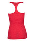 A red athletic T-back singlet featuring a standard back design and a logo.