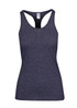 A women's athletic T-back singlet in dark grey, featuring a fitted design and a logo on the label.